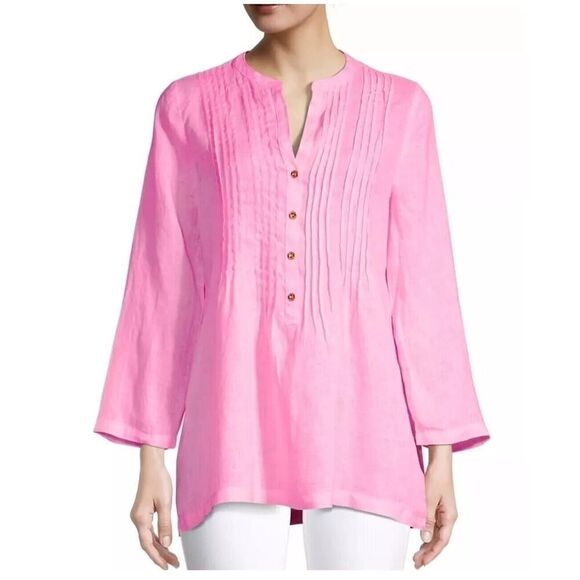 Lilly Pulitzer Sarasota Tunic Top Blouse Pink Isle, 100%Linen | Size M | EUC - Picture 7 of 11
